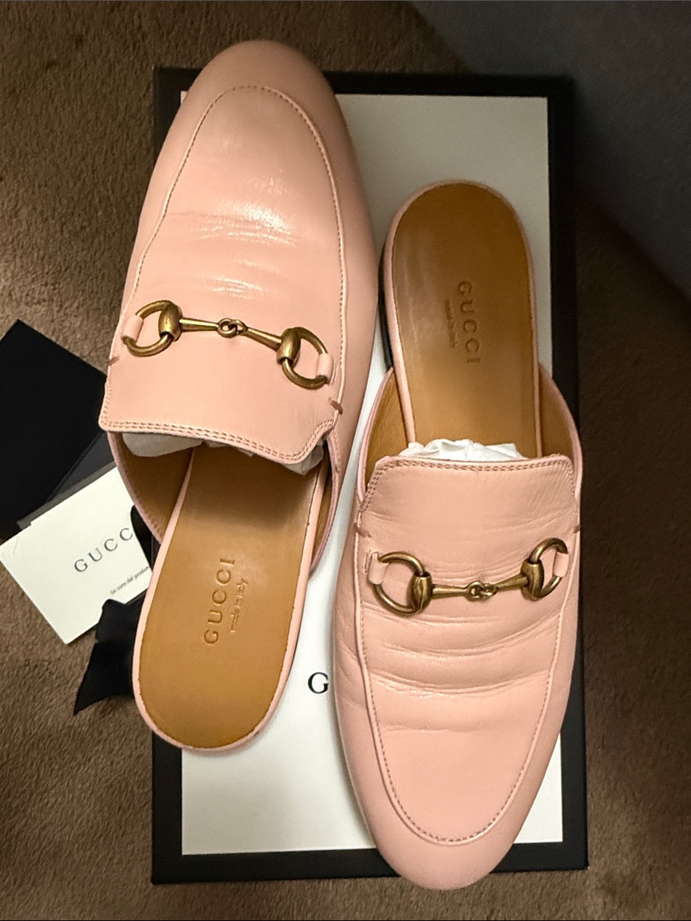 Gucci Pink Leather PrinceTown Mules